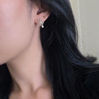 Flower Rhinestone Alloy Earring 1 Pair - S925 Silver Needle - Gold - One Size