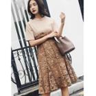 Set : Short-sleeve T-shirt + Lace Midi Skirt