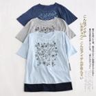 Short-sleeve Stitched Floral T-shirt