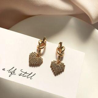Alloy Knot Rhinestone Heart Dangle Earring 1 Pair - Earrings - S925 Silver - One Size