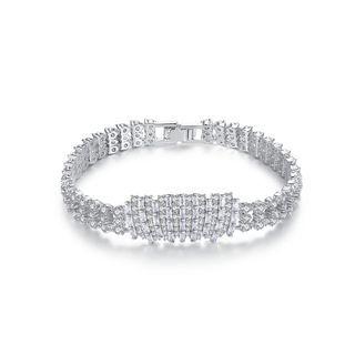 Fashion Bright Geometric Cubic Zirconia Bracelet 17cm Silver - One Size