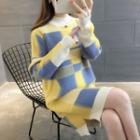 Mock Neck Square Patterned Sweater Dress