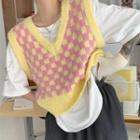 Checkered Sweater Vest Pink - One Size