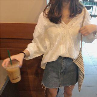 Eyelet-detail Blouse White - One Size