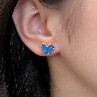 Heart Acrylic Alloy Earring Stud Earring - 1 Pair - Silver Stud - Blue - One Size