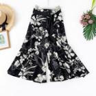 Cropped Floral Wide Leg Pants Black - One Size