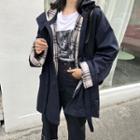 Plaid Panel Tie-waist Hooded Zip Jacket