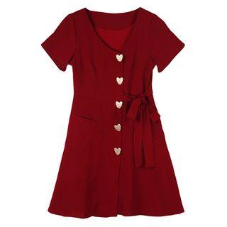 Heart Button Short-sleeve A-line Dress