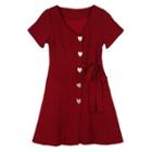 Heart Button Short-sleeve A-line Dress