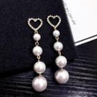 Rhinestone Heart Faux Pearl Dangle Earring 1 Pair - White & Gold - One Size