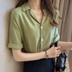 Square-buttoned Short-sleeve Blouse