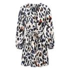 Printed Long-sleeve V-neck Tie-waist A-line Dress