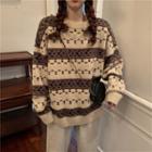 Vintage Print Long-sleeve Sweater As Shown In Figure - One Size