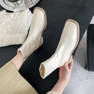 Faux Leather Block-heel Zip-up Ankle Boots