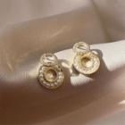 Beaded Ear Stud 1 Pair - 925 Silver Needle - Gold - One Size