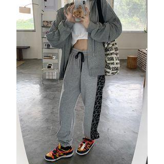 Leopard Panel Sweatpants Gray - One Size