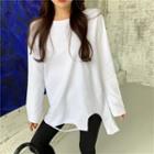 Long-sleeve Plain Distressed T-shirt White - One Size