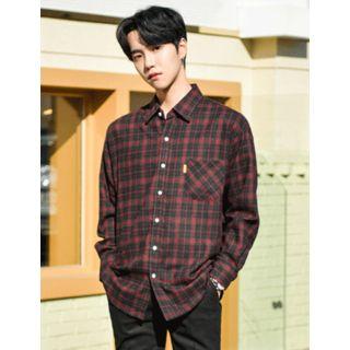 Pocket-front Wool Blend Plaid Shirt