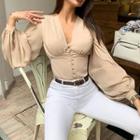 V-neck Puff Long-sleeve Top