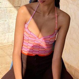 Halter Crisscross Striped Camisole Top
