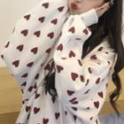 Heart Pattern Hoodie White - One Size