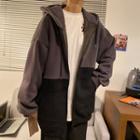 Color-block Oversize Hooded Zip Jacket As Shown In Figure - One Size