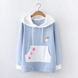 Rabbit Embroidered Pocket-detail Hoodie