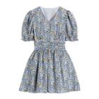 Set: Short-sleeve Floral Mini A-line Dress + Shawl