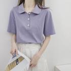 Short-sleeve Collar T-shirt Purple - One Size