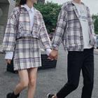 Couple Matching Plaid Shirt / Cropped Plaid Shirt / Mini A-line Skirt / Set