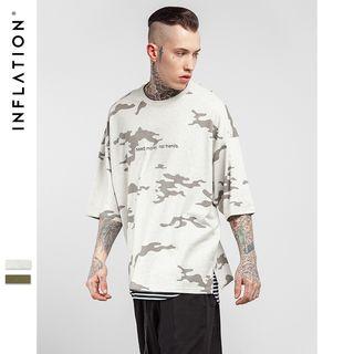 Lettering Camo 3/4 Sleeve T-shirt
