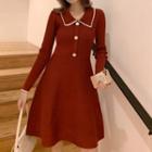 Polo-neck Knit Dress Red - One Size