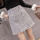 Buttoned Mini A-line Tweed Skirt