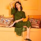 Floral Print Short-sleeve Midi Polo Shirt Dress