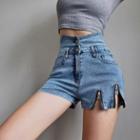 High-waist Washed Zip Wide Leg Shorts