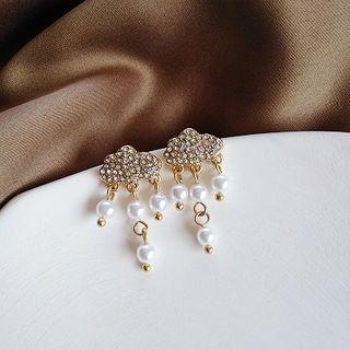 Rhinestone Cloud Faux Pearl Fringed Earring