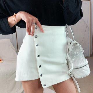 Asymmetric Buttoned Mini Skirt