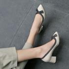 Genuine Leather Ribbon Accent Pumps