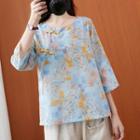 3/4-sleeve Print Qipao Top