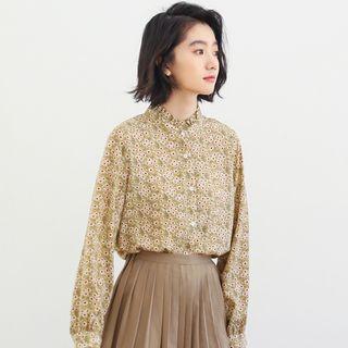 Stand Collar Floral Print Chiffon Shirt