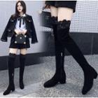 Lace Panel Block Heel Over-the-knee Boots
