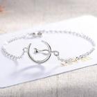 925 Sterling Silver Moon & Cat Bracelet Crescent & Cat - Silver - One Size