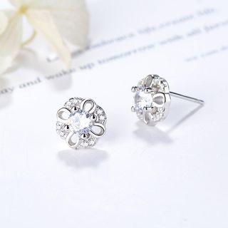 925 Sterling Silver Rhinestone Ear Stud White - One Size