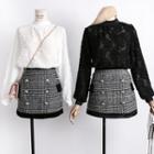 Set: Sheer Chiffon Top + Buttoned Wool Skirt