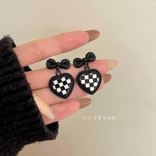 Heart Checker Alloy Dangle Earring 1 Pair - Black - One Size