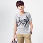 Short-sleeve V-neck Printed T-shirt