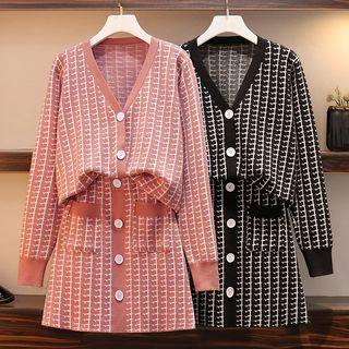 Set: Plaid Cardigan + Mini Knit Skirt