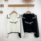 Double-breasted Dotted-sleeve Blouse