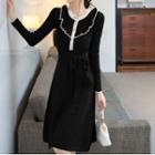 Long-sleeve Ruffle A-line Knit Dress