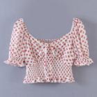 Puff-sleeve Patterned Crop Top